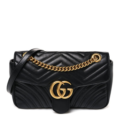 Calfskin Matelasse Small GG Marmont Shoulder Bag Black
