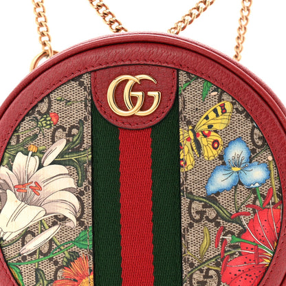 GG Supreme Monogram Web Flora Mini Ophidia Round Backpack Red
