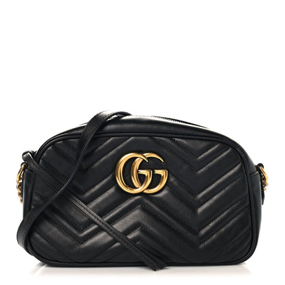 Calfskin Matelasse Small GG Marmont Chain Shoulder Bag Black