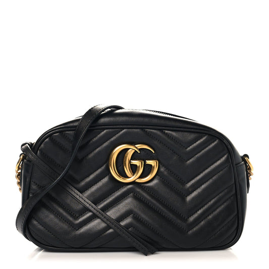 Calfskin Matelasse Small GG Marmont Chain Shoulder Bag Black