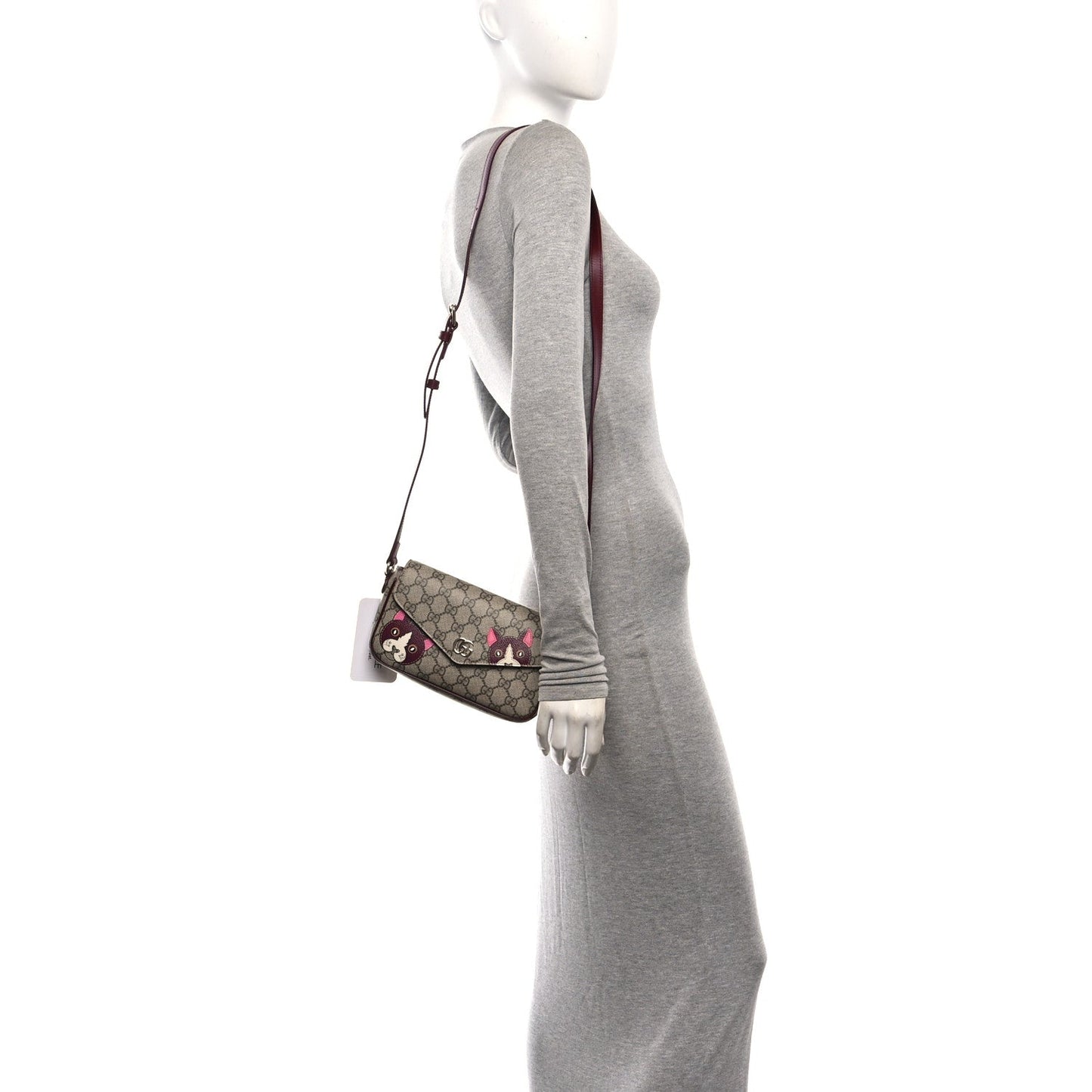 GG Supreme Monogram Cat Print Mini Shoulder Bag Beige Ebony Rosso Ancora