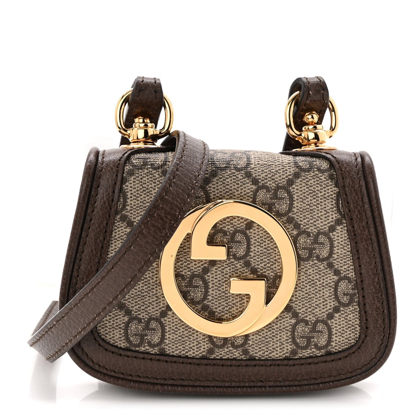 GG Supreme Monogram Textured Dollar Calfskin Blondie Card Case Wallet with Strap Beige Ebony New Acero