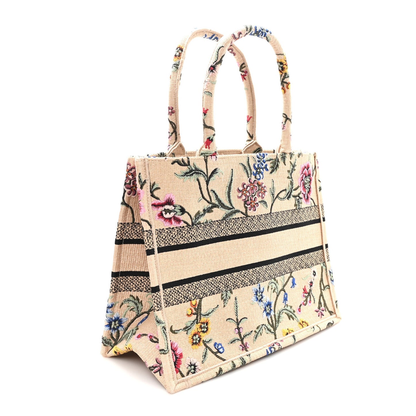 Raffia Embroidered Petites Fleurs Medium Book Tote Natural
