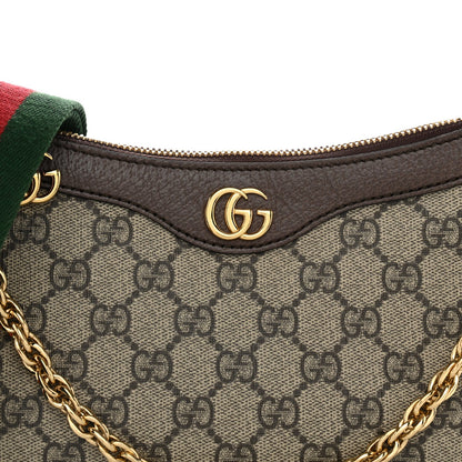 GG Supreme Monogram Textured Dollar Calfskin Web Small Ophidia GG Handbag Beige Ebony New Acero