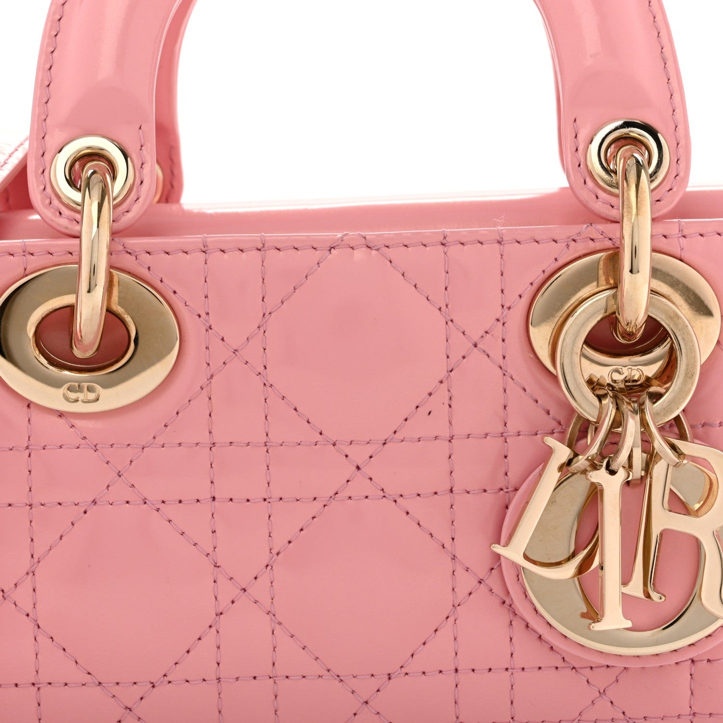 Metallic Lambskin Cannage Small Lady D-Joy Pink