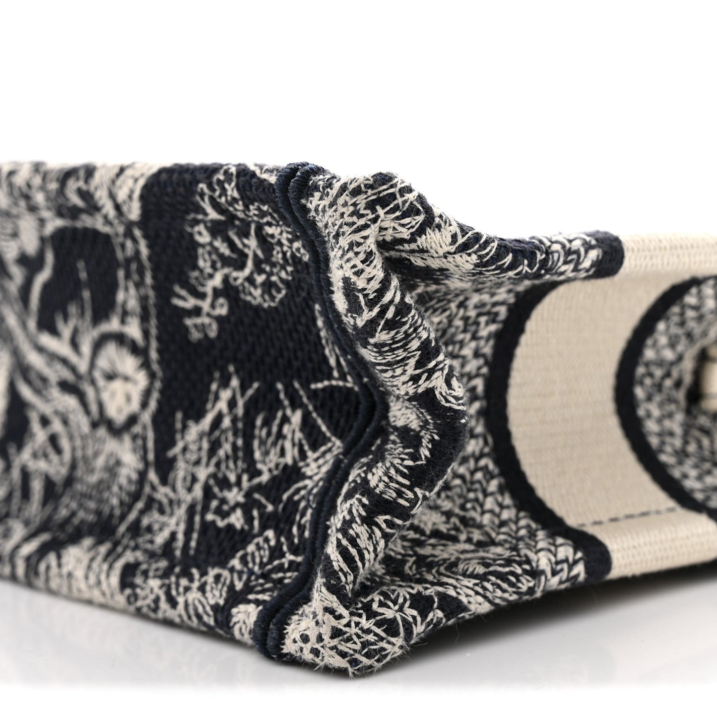 Canvas Embroidered Toile De Jouy Reverse Mini Book Tote With Strap Blue Multicolor