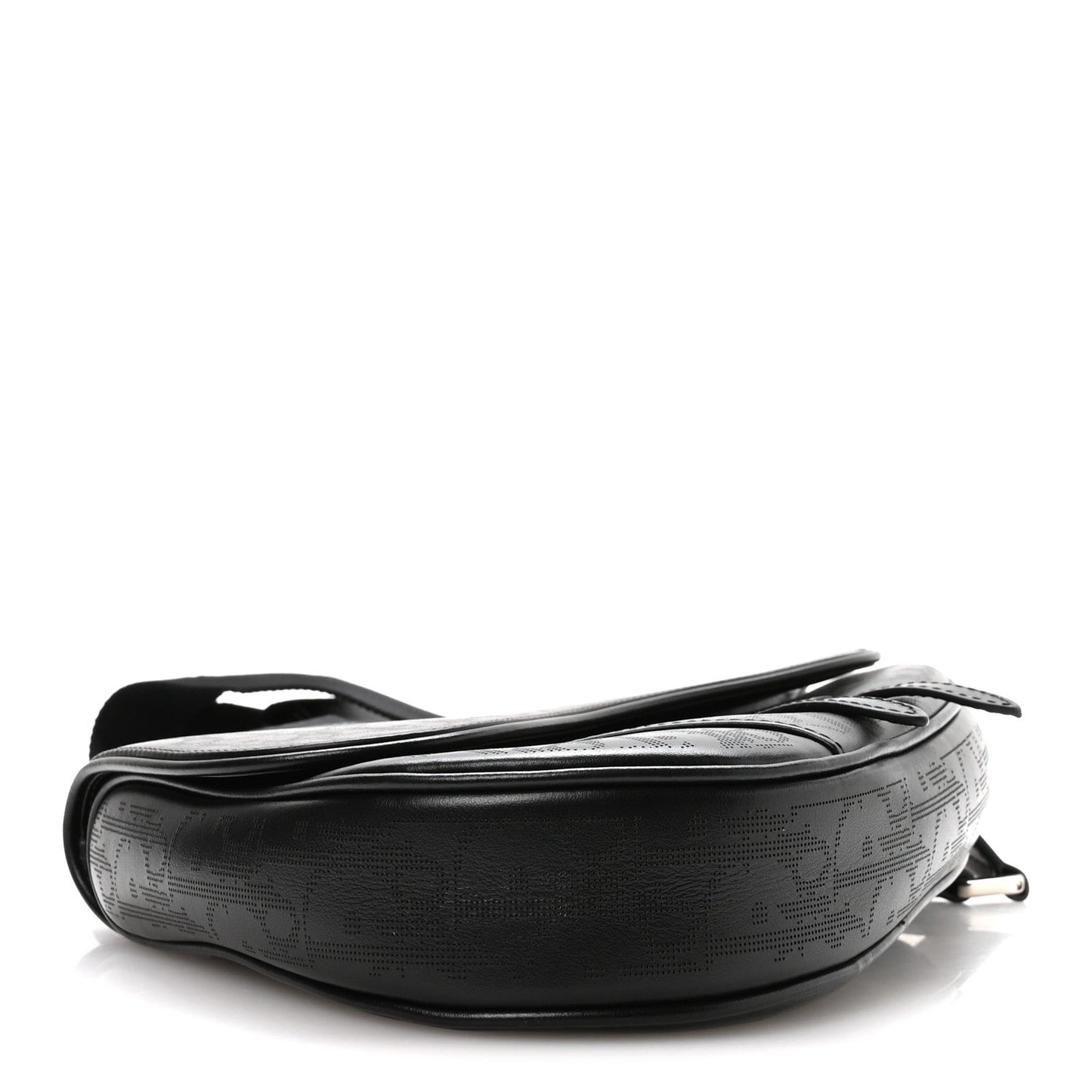 Calfskin Perforated Oblique Galaxy Mens Saddle Bag Black