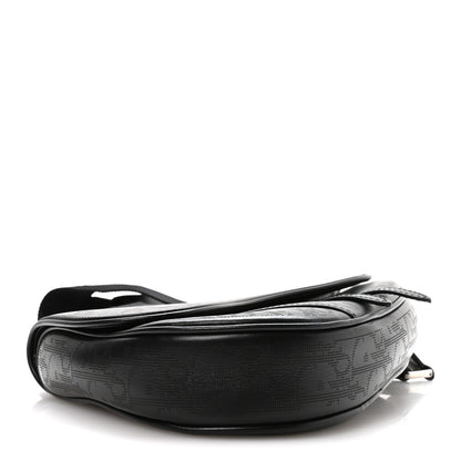 Calfskin Perforated Oblique Galaxy Mens Saddle Bag Black