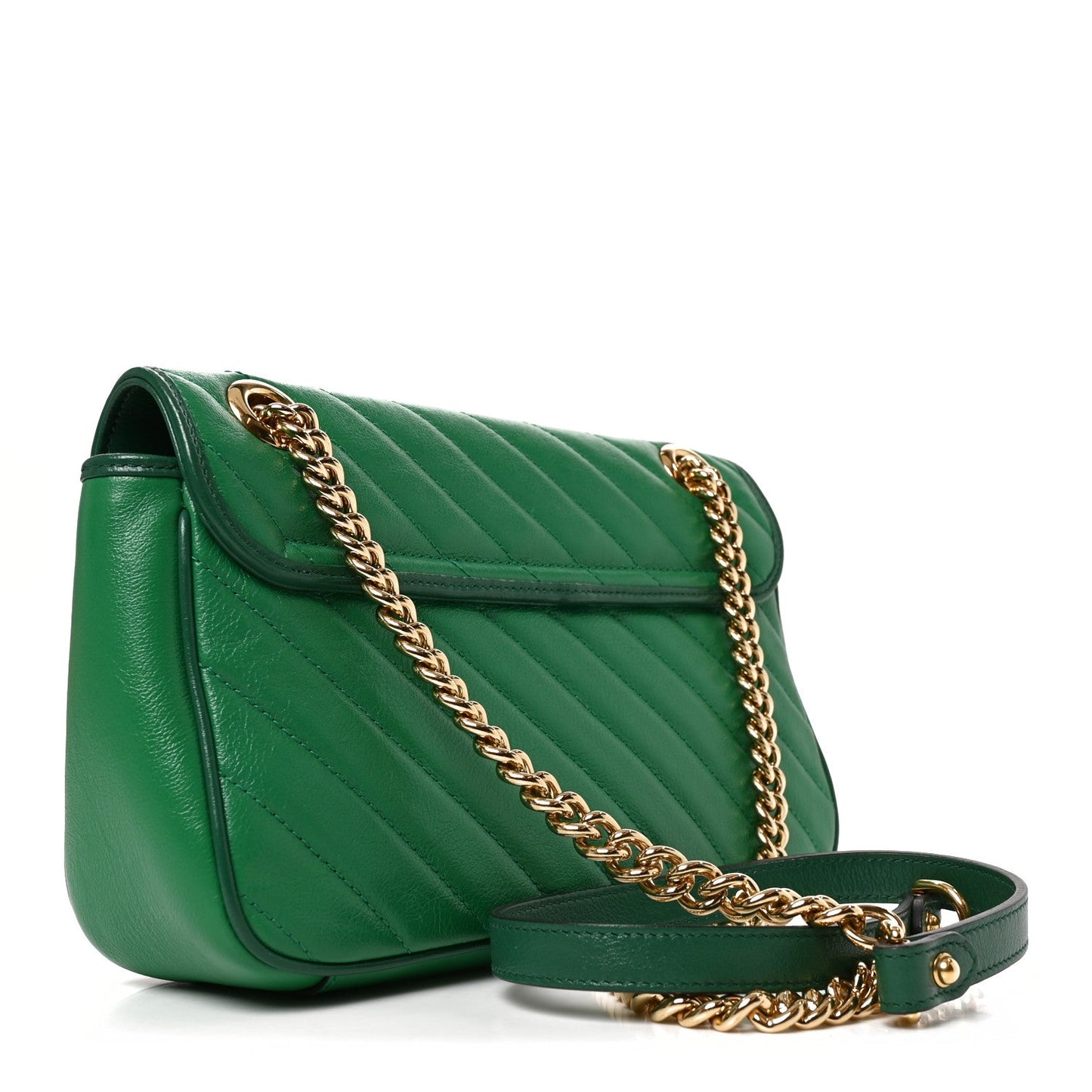 Azalea Calfskin Enamel Matelasse Diagonal Small Torchon GG Marmont Shoulder Bag New Shamarock Emerald