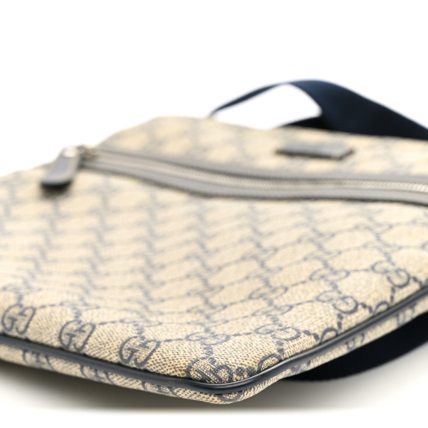 GG Supreme Monogram Small Flat Side Zip Messenger Bag Beige Blue