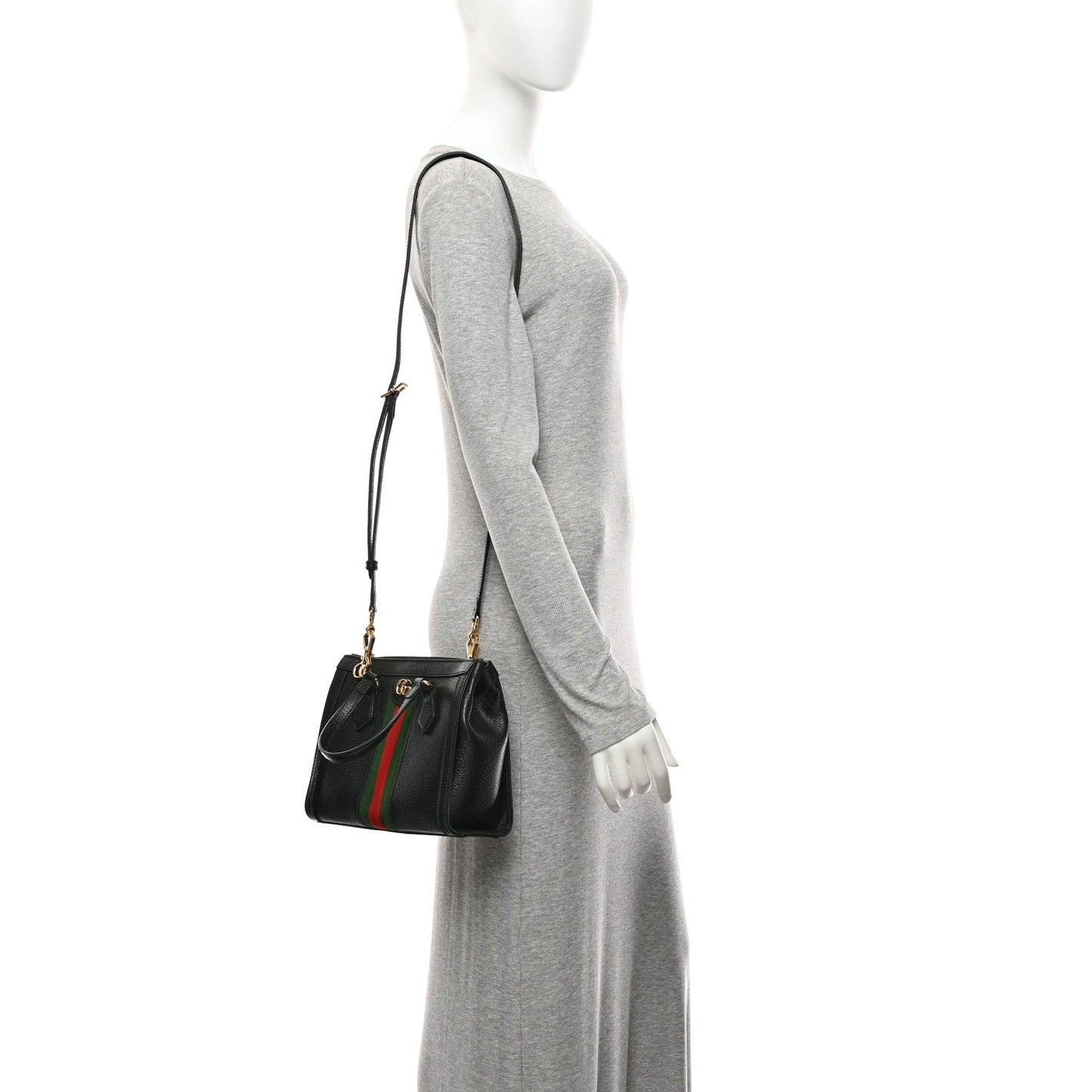 Textured Calfskin Web Small Ophidia Tote Bag Black