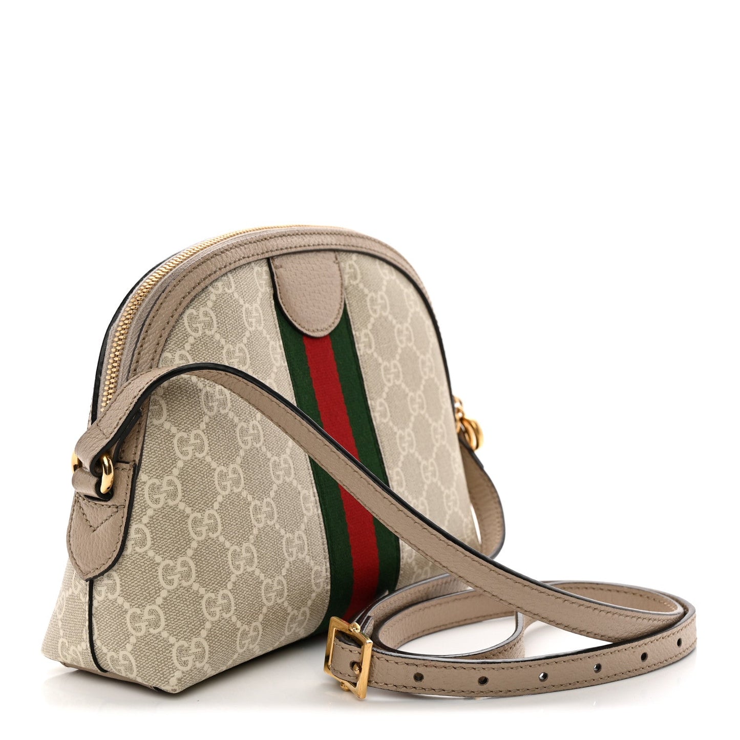 GG Supreme Monogram Textured Dollar Calfskin Web Small Ophidia Dome Shoulder Beige Mystic White Oatmeal