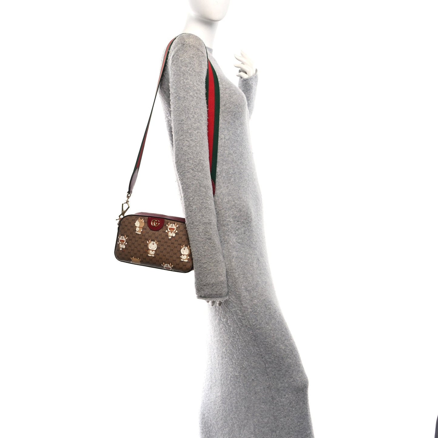 X DORAEMON Mini Vintage GG Supreme Monogram Shoulder Bag Beige Cherry Red
