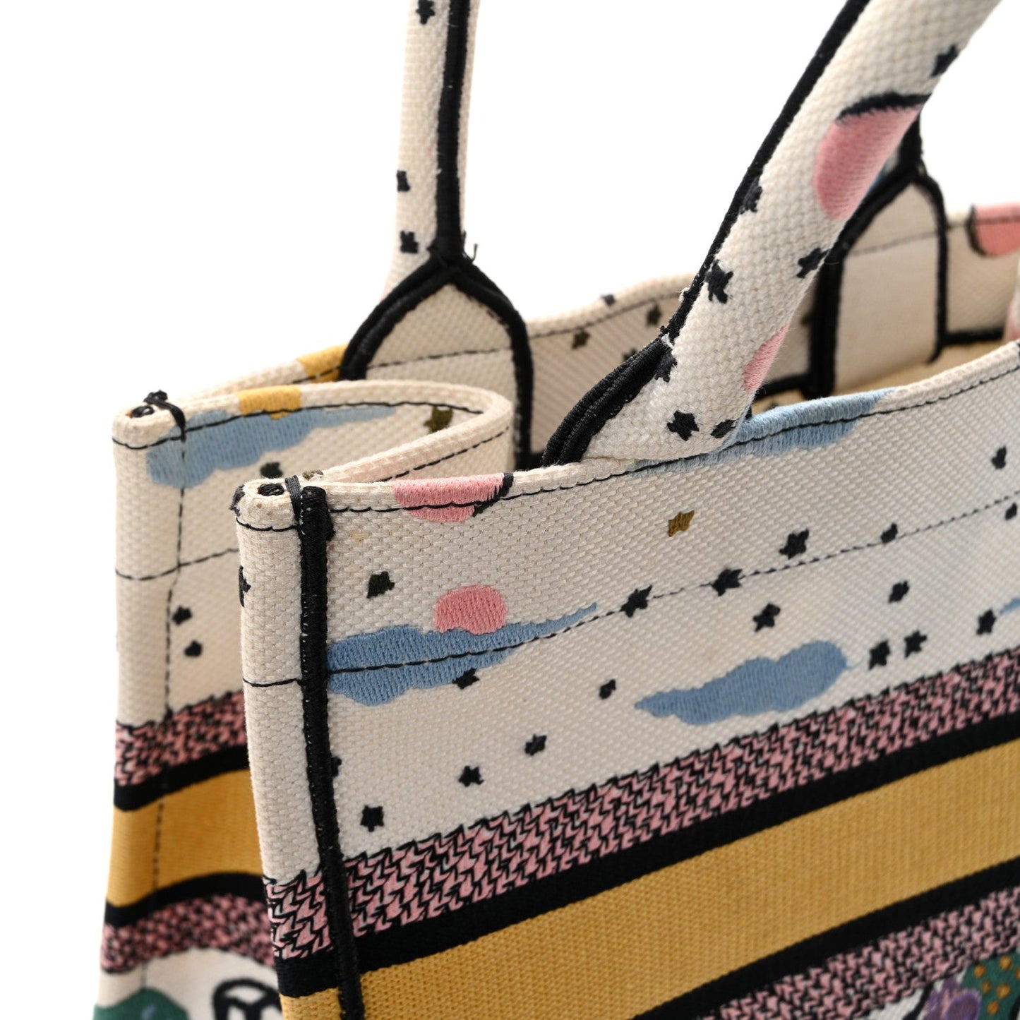 Canvas Embroidered Ciel De Reve Small Book Tote Latte Multicolor