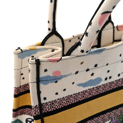 Canvas Embroidered Ciel De Reve Small Book Tote Latte Multicolor