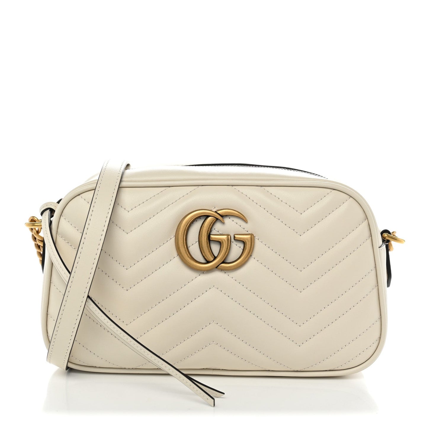 Calfskin Matelasse Small GG Marmont Chain Shoulder Bag White