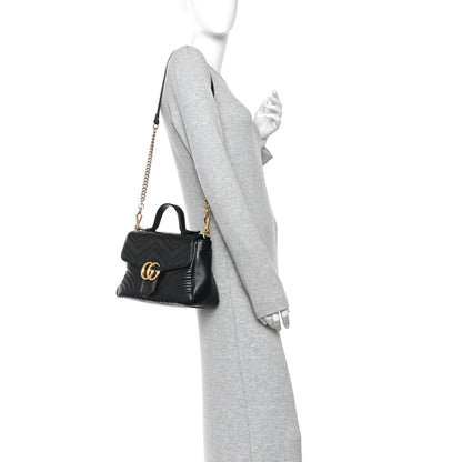 Calfskin Matelasse Small GG Marmont Top Handle Shoulder Bag Black