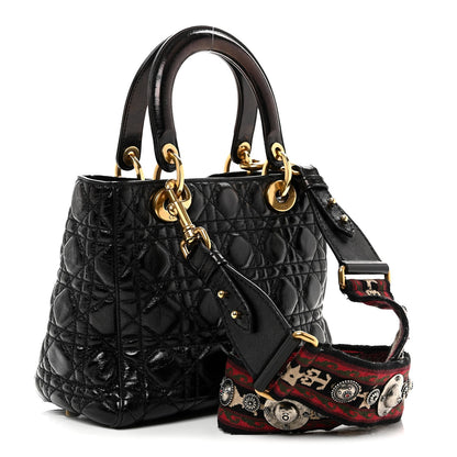 Crinkled Patent Cannage Medium Bohemian Lady Dior Black
