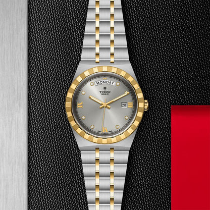 Tudor Royal Diamonds Automatic Grey Dial Two Tone Steel Strap Watch for Men - M28603-0002