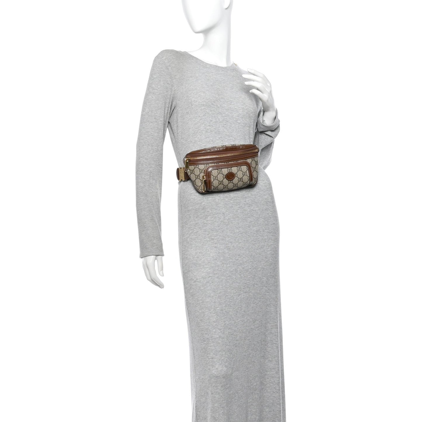 GG Supreme Monogram Textured Calfskin Retro Interlocking G Belt Bag Beige Ebony Brown Sugar