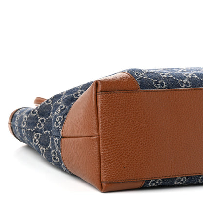 New Denim GG Monogram Medium Ophidia Shopping Tote Blue Tea Cuir