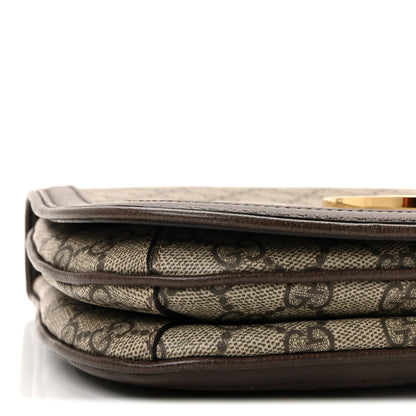GG Supreme Monogram Textured Dollar Calfskin Web Medium Blondie Top Handle Shoulder Flap Bag Beige Ebony New Acero