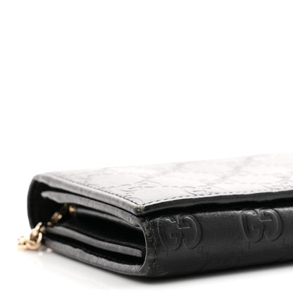 Guccissima Margaux Calfskin Metal Bar Chain Wallet Black