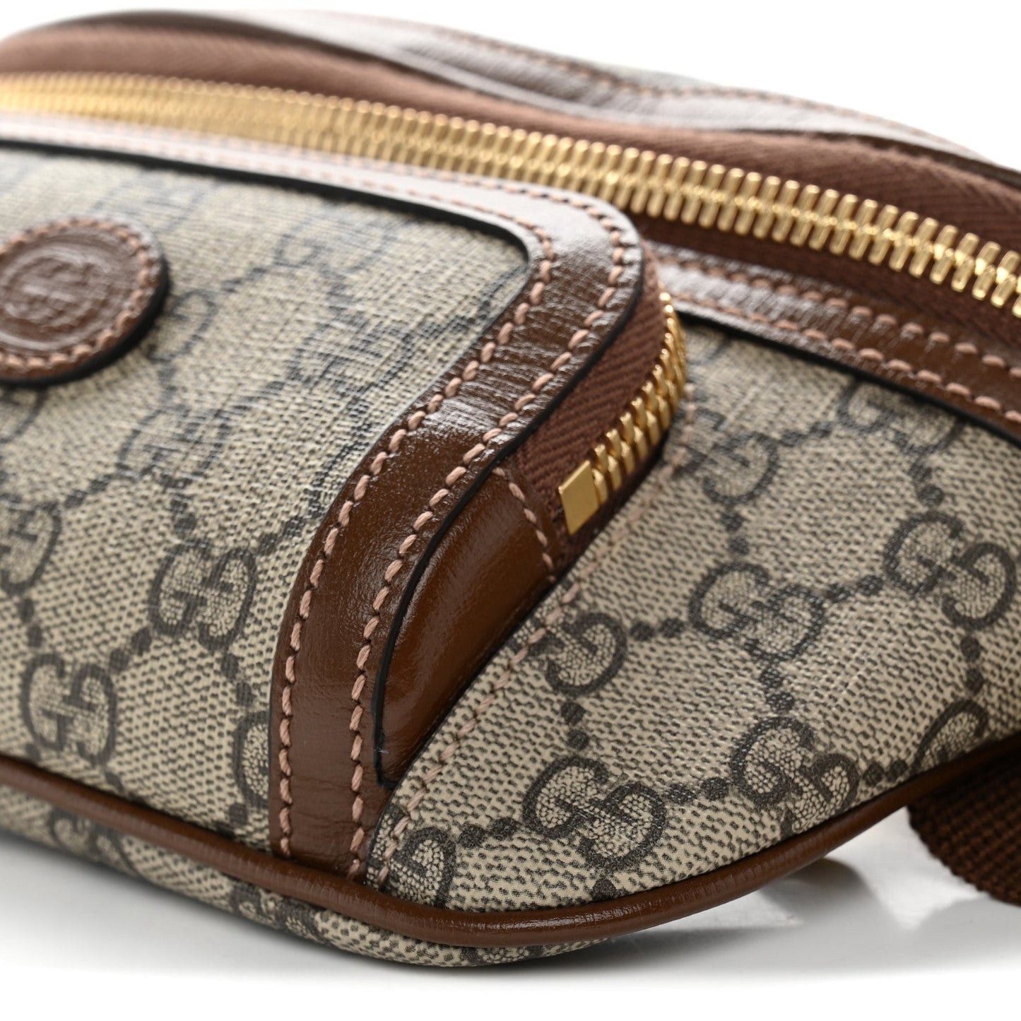GG Supreme Monogram Textured Calfskin Retro Interlocking G Belt Bag Beige Ebony Brown Sugar