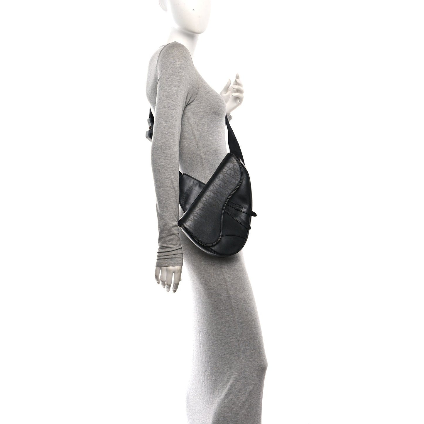 Calfskin Perforated Oblique Galaxy Mens Saddle Bag Black