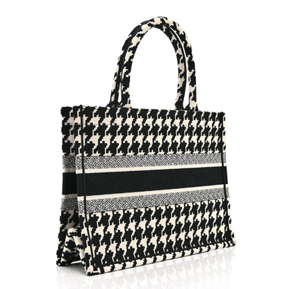 Canvas Houndstooth Embroidered Medium Book Tote Black White