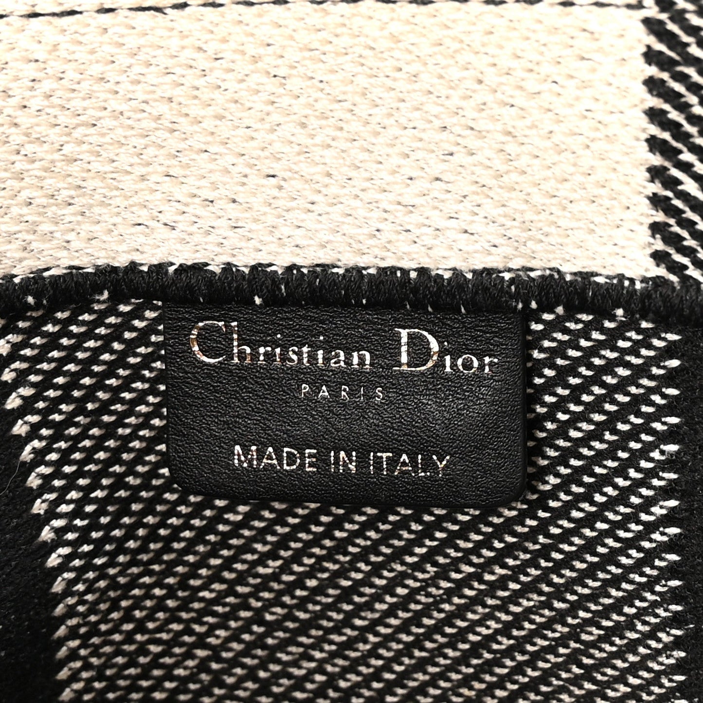 Canvas Embroidered Large Checkered Book Tote Black White
