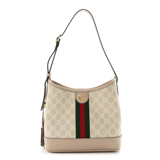GG Supreme Monogram Web Small Ophidia Shoulder Bag Beige White Oatmeal