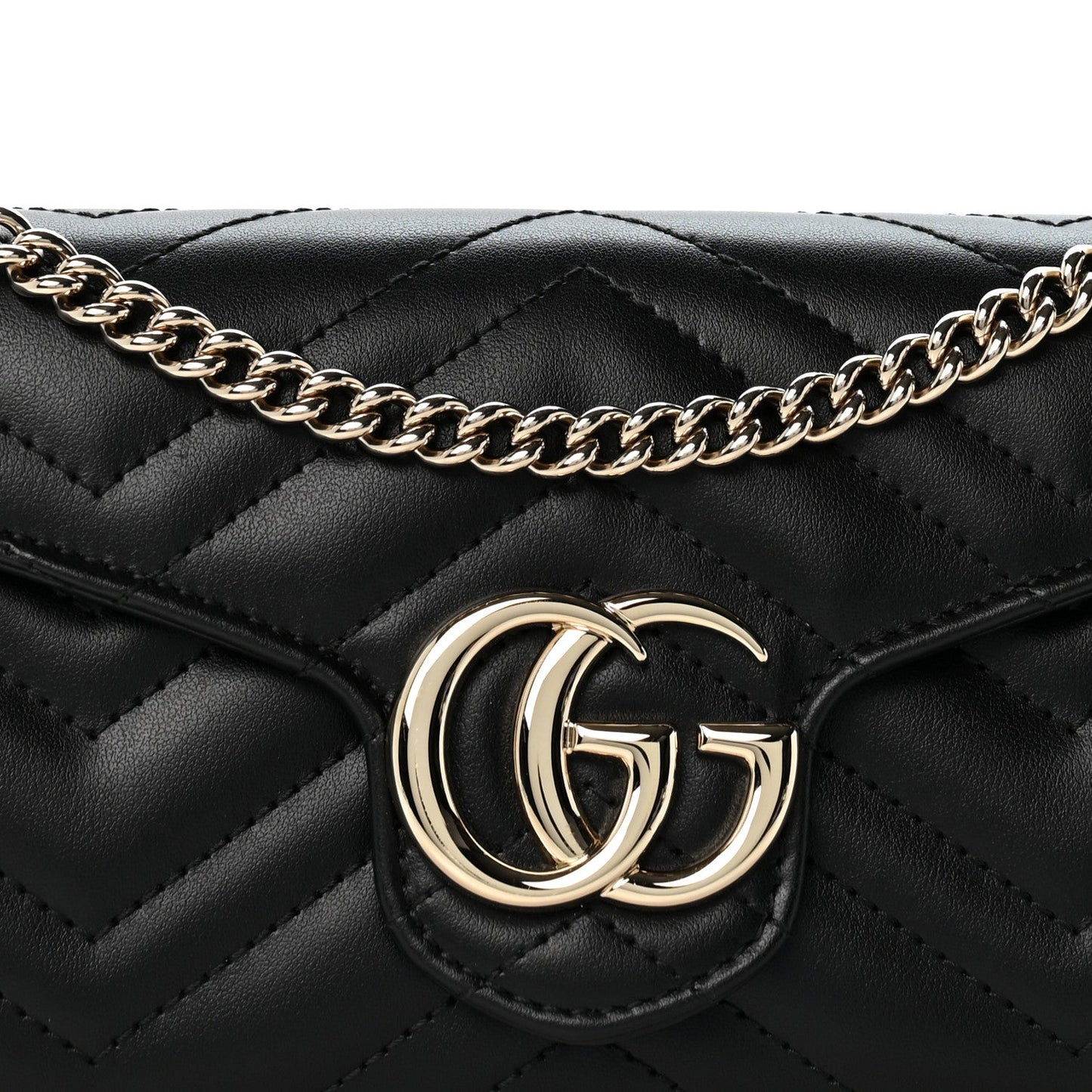 Calfskin Matelasse GG Marmont Chain Wallet Black