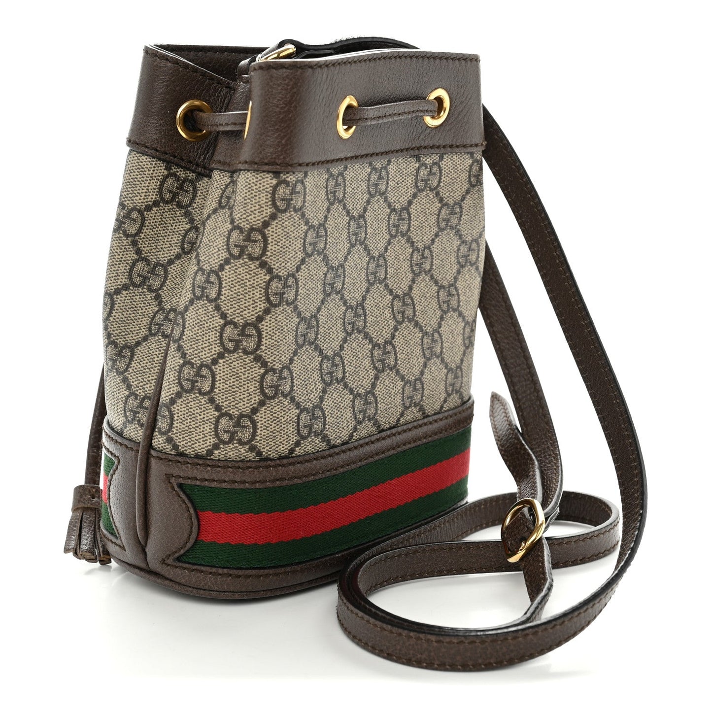GG Supreme Monogram Web Mini Ophidia Bucket Bag Brown