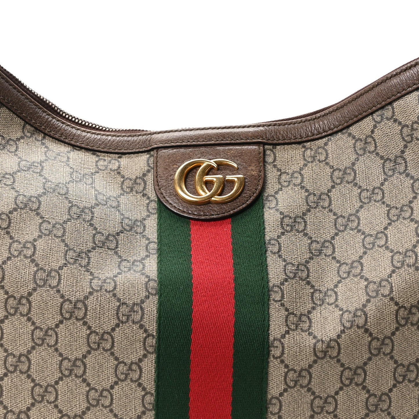 GG Supreme Monogram Web Ophidia Half Moon Hobo Brown