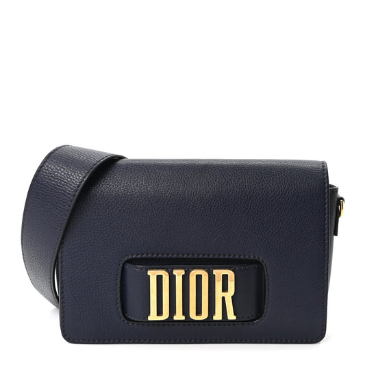 Grained Calfskin Dio(r)evolution Flap Bag Navy Blue