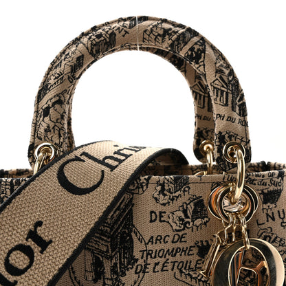 Canvas Embroidered Medium Plan de Paris Lady D-Lite Beige Black