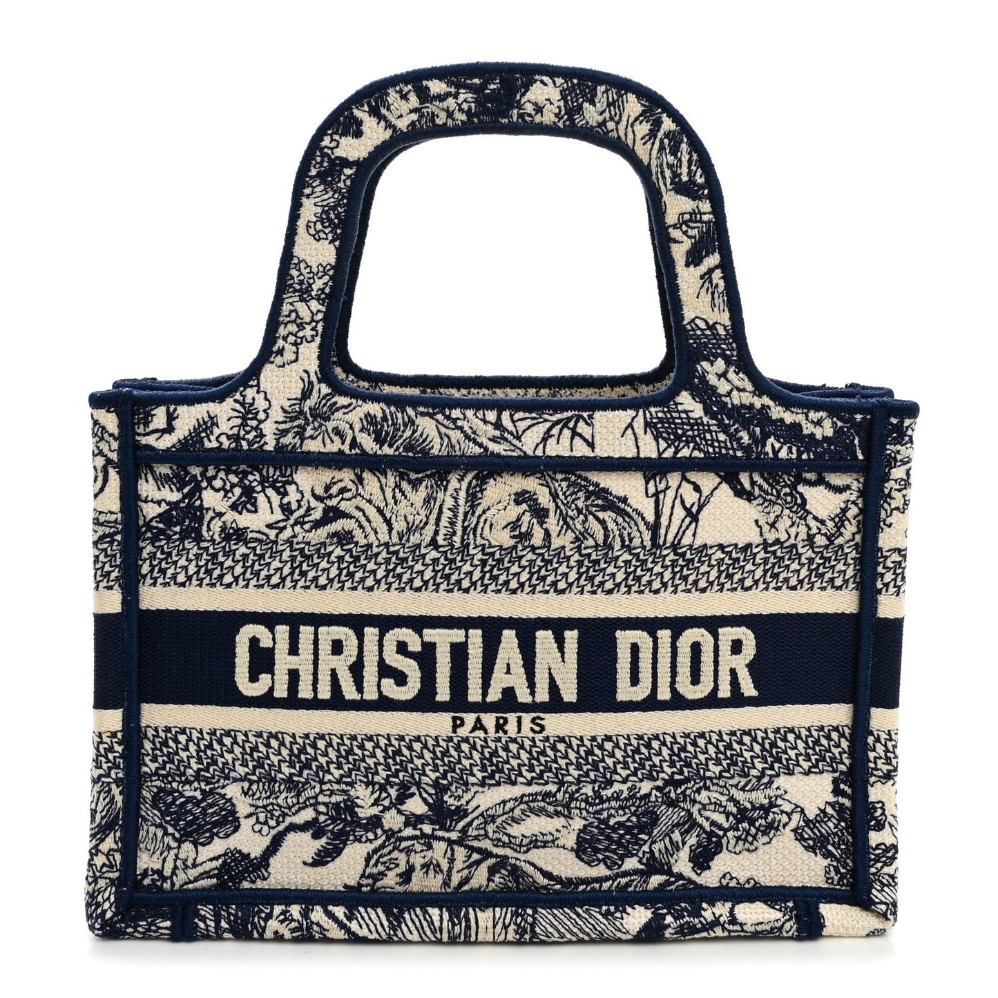 Canvas Embroidered Mini Toile De Jouy Book Tote Blue