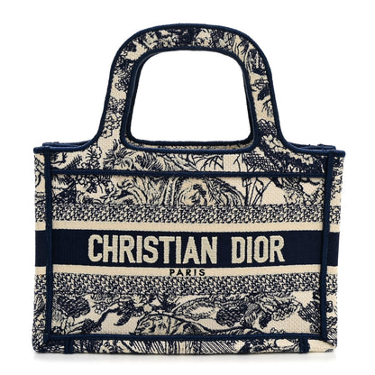 Canvas Embroidered Mini Toile De Jouy Book Tote Blue