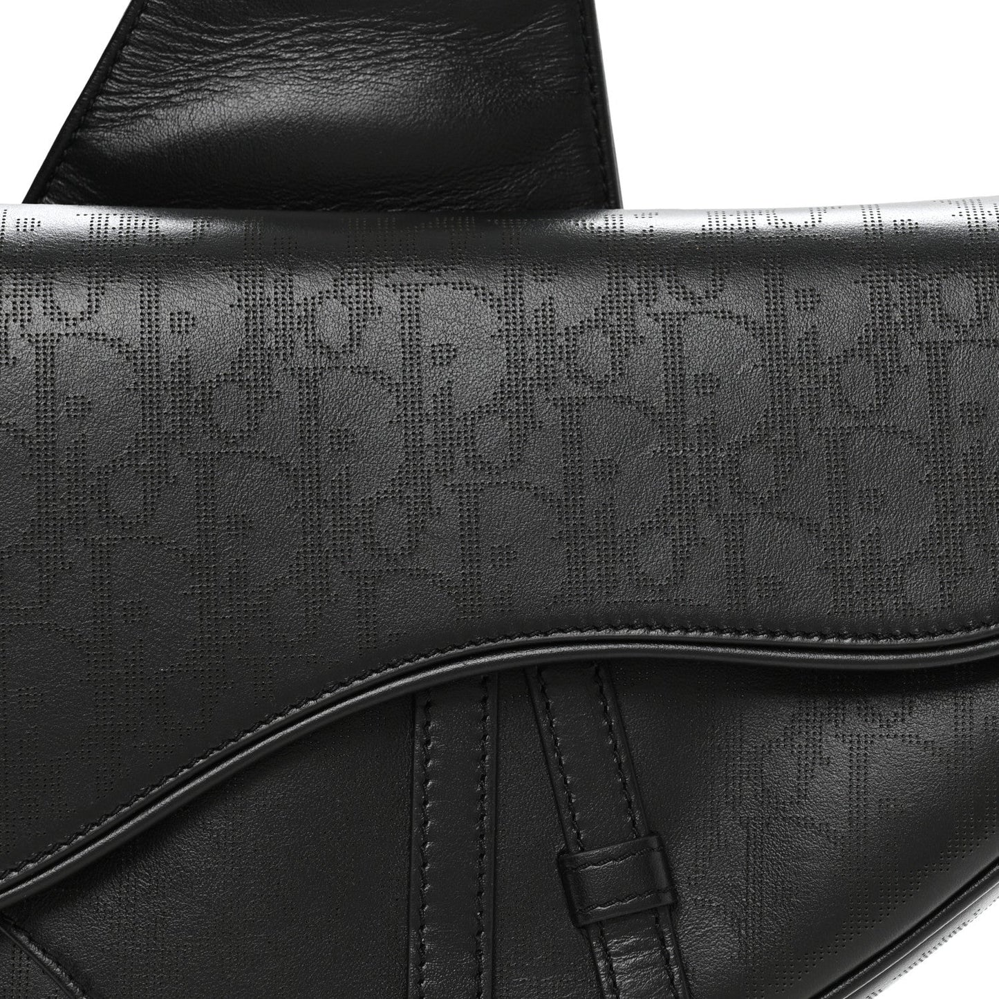 Calfskin Perforated Oblique Galaxy Mens Saddle Bag Black