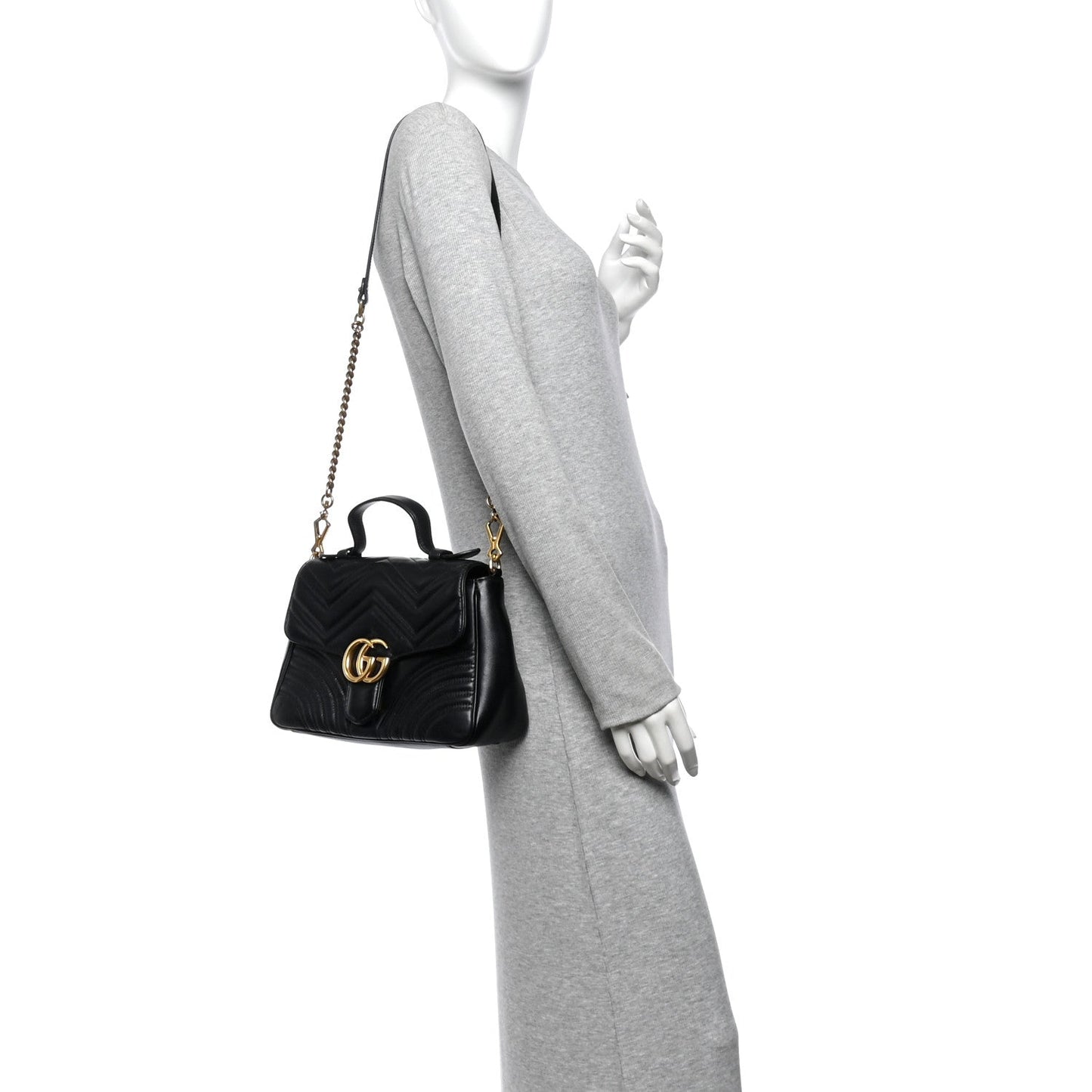 Calfskin Matelasse Small GG Marmont Top Handle Black