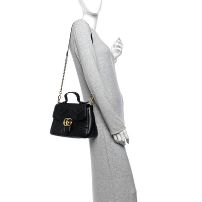 Calfskin Matelasse Small GG Marmont Top Handle Black