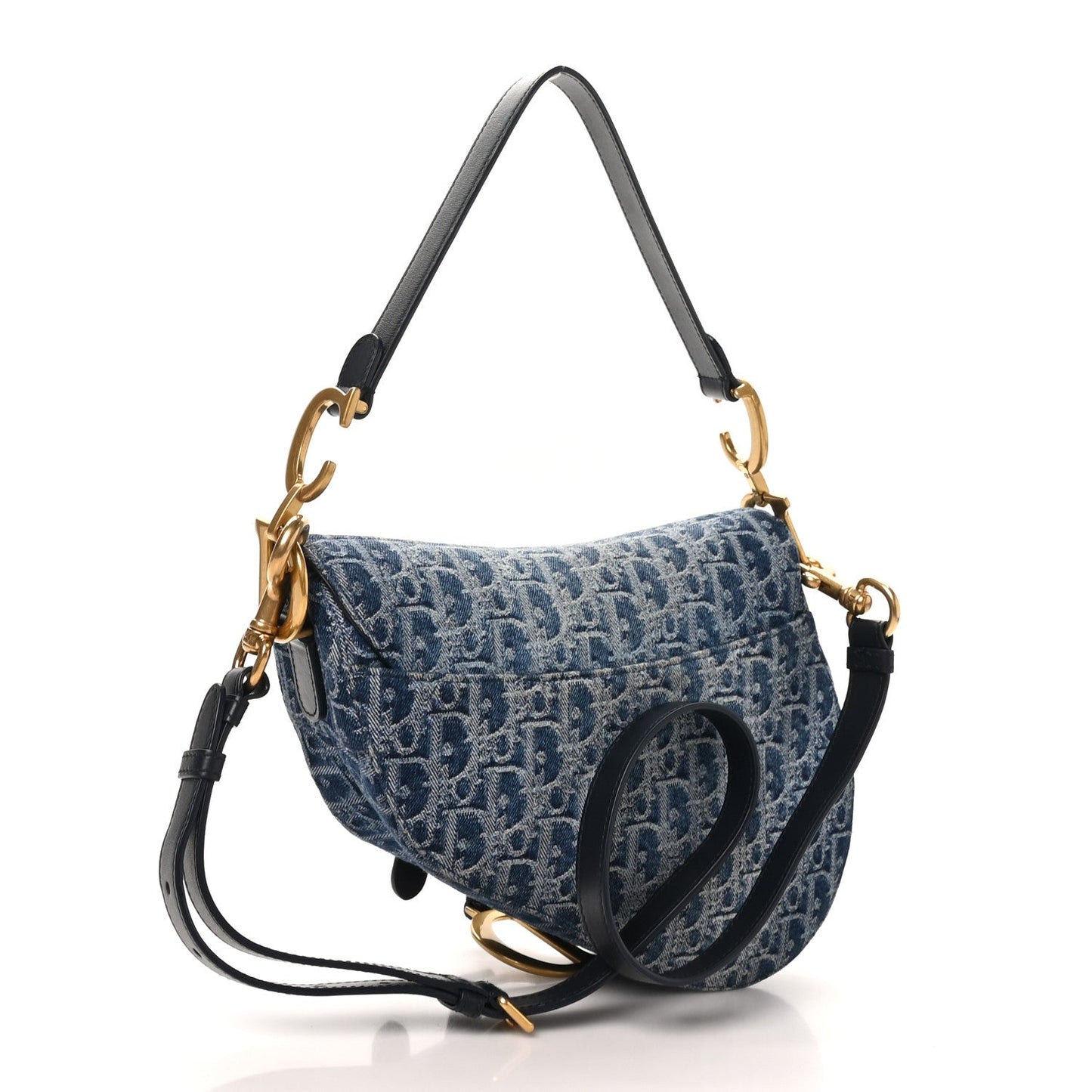 Denim Oblique Jacquard Saddle Bag With Strap Blue