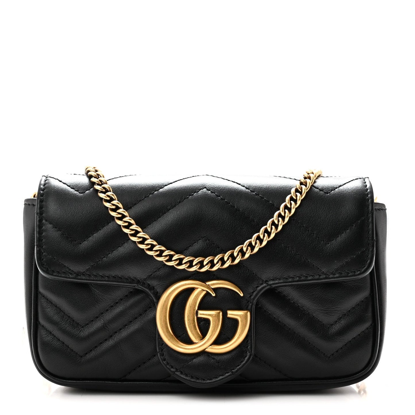 Calfskin Matelasse Super Mini GG Marmont Shoulder Bag Black