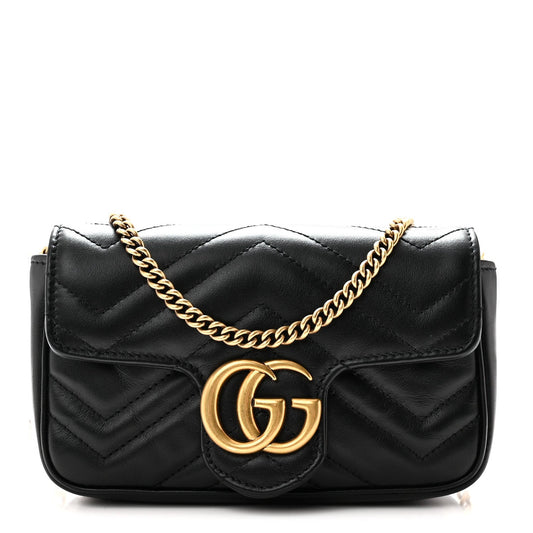Calfskin Matelasse Super Mini GG Marmont Shoulder Bag Black