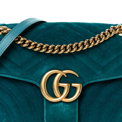 Velvet Matelasse Small GG Marmont Shoulder Bag Pavone Cyan