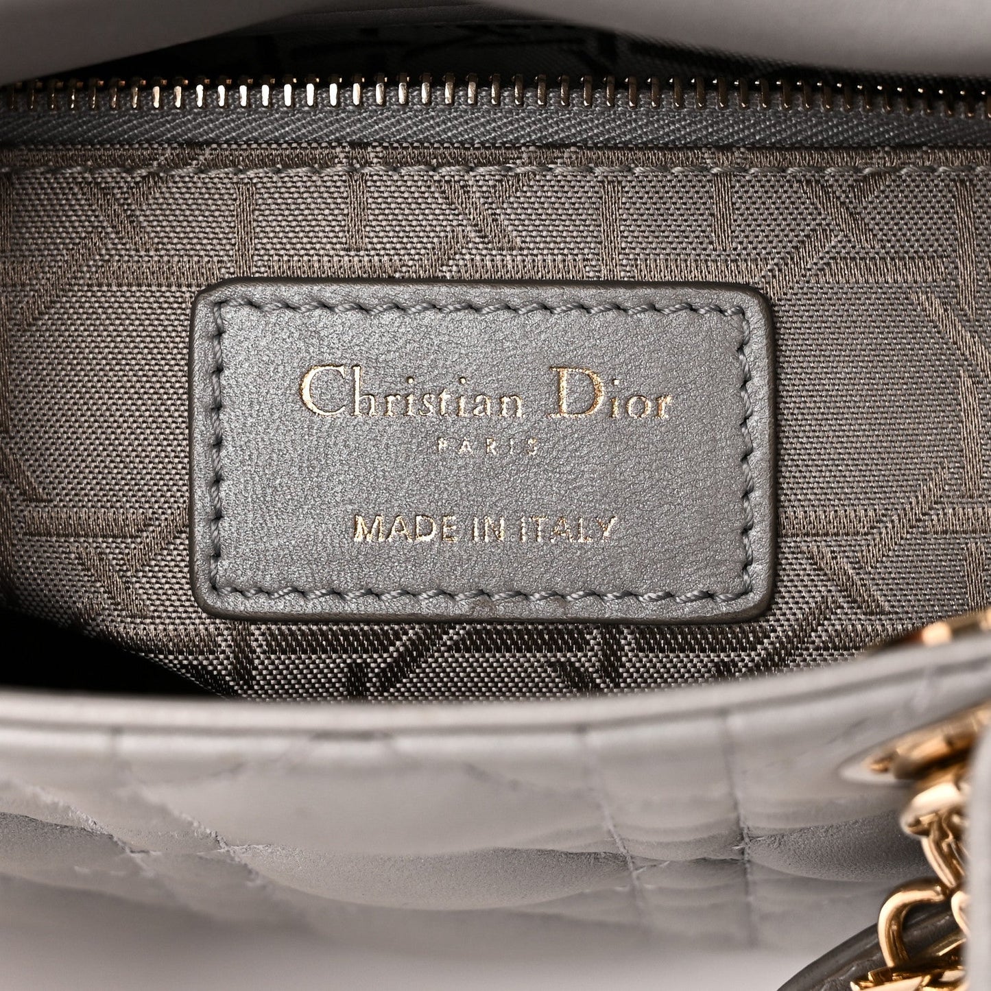 Metallic Lambskin Cannage Mini Lady Dior Grey