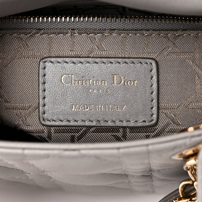 Metallic Lambskin Cannage Mini Lady Dior Grey