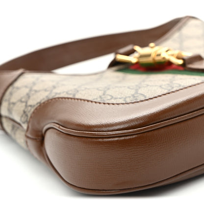 GG Supreme Monogram Azalea Calfskin Web Small Jackie 1961 Hobo Beige Ebony Brown Sugar