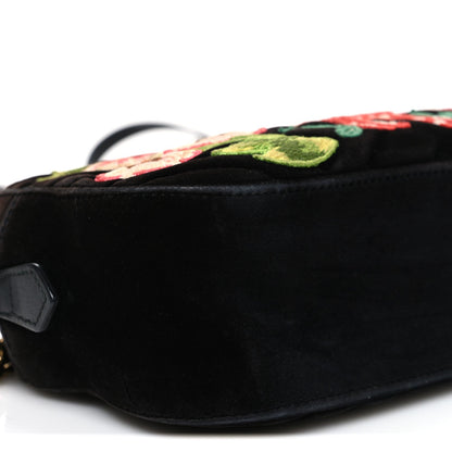Velvet Matelasse Deer Embroidered Small GG Marmont Chain Shoulder Bag Black